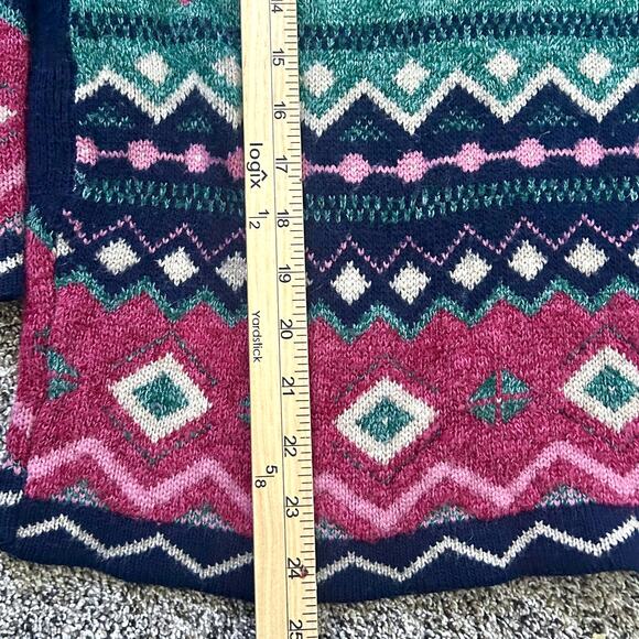 Vintage 80s Cozy Pink Rose Floral Knit Grandma Sweater Cottage Core - Picture 4 of 4